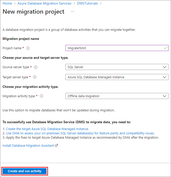 قم بإنشاء مشروع Database Migration Service