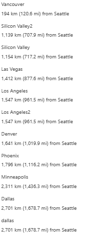 لقطة شاشة لمعلومات المسافة من دائرة ExpressRoute الأولى.
