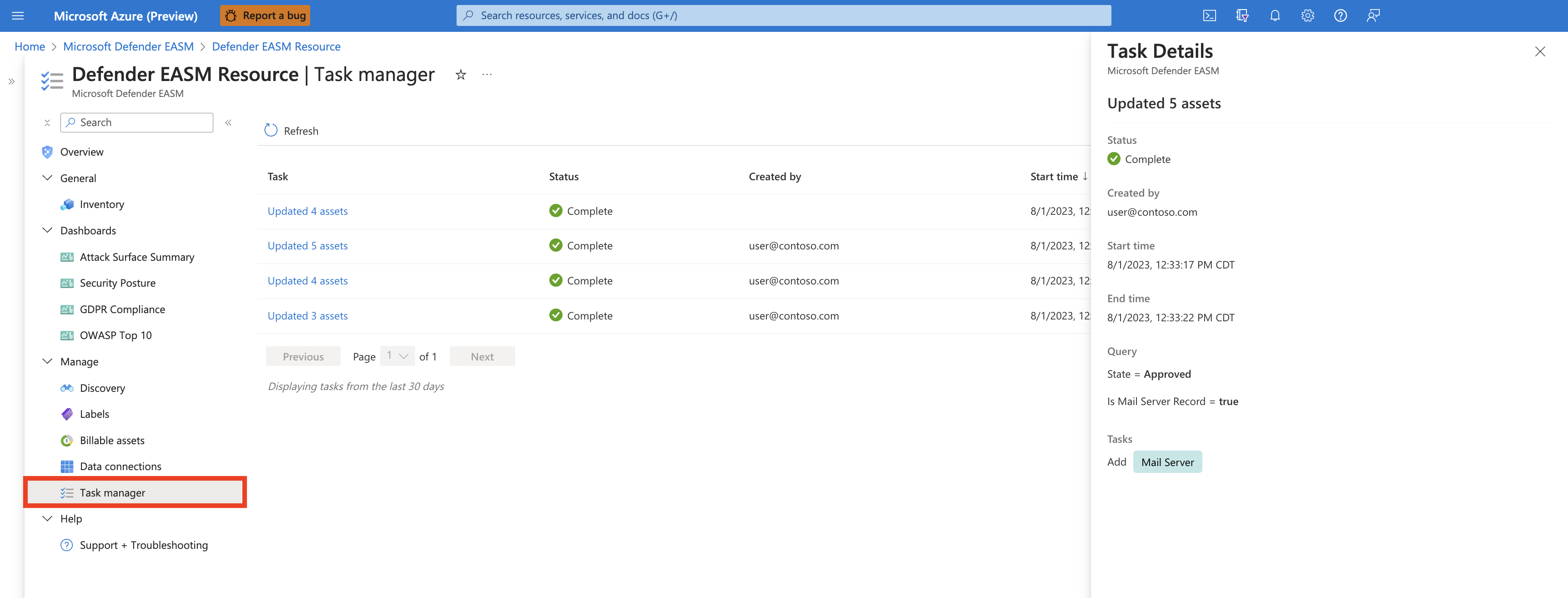 لقطة شاشة تعرض صفحة إدارة المهام مع تمييز المقطع المناسب في جزء التنقل.