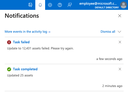 لقطة شاشة تعرض جزء Notifications الذي يعرض حالة المهمة الأخيرة.