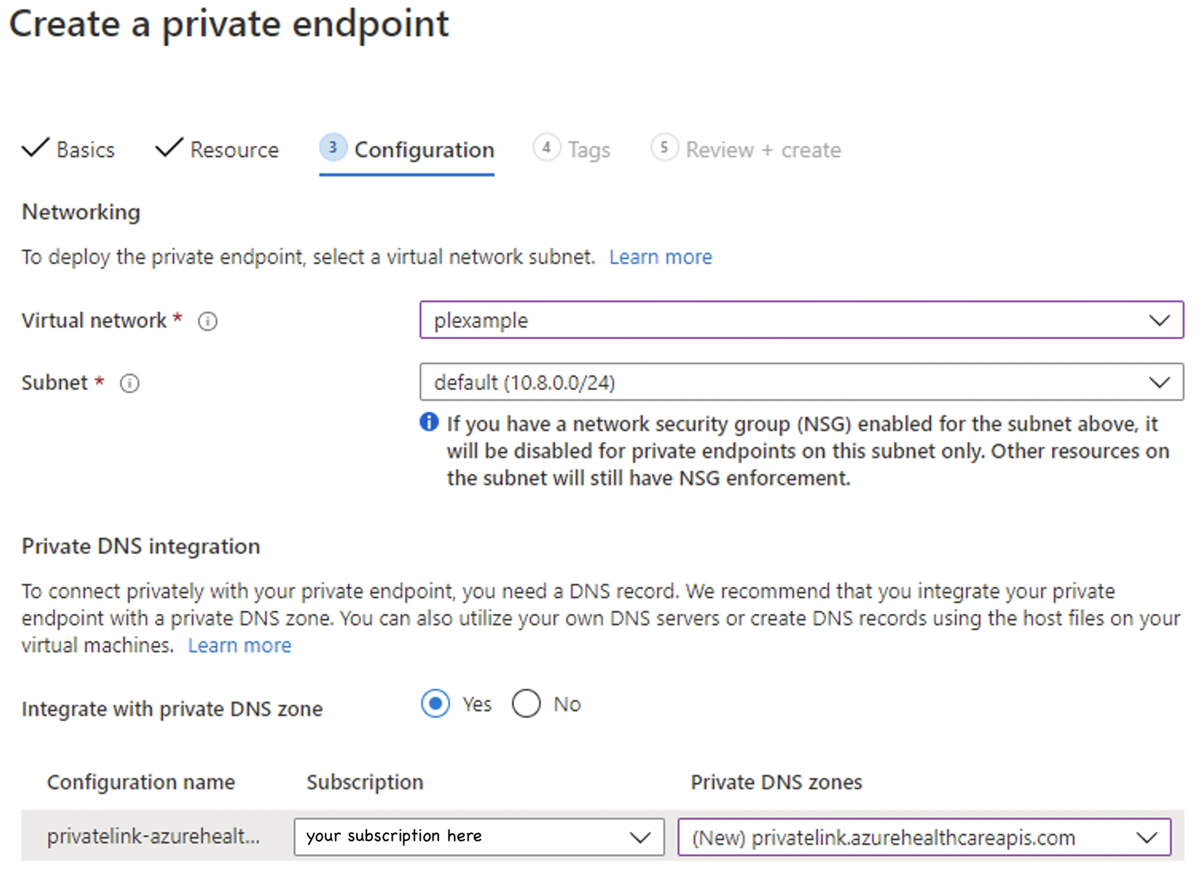 علامة تبويب تكوين مدخل Microsoft Azure