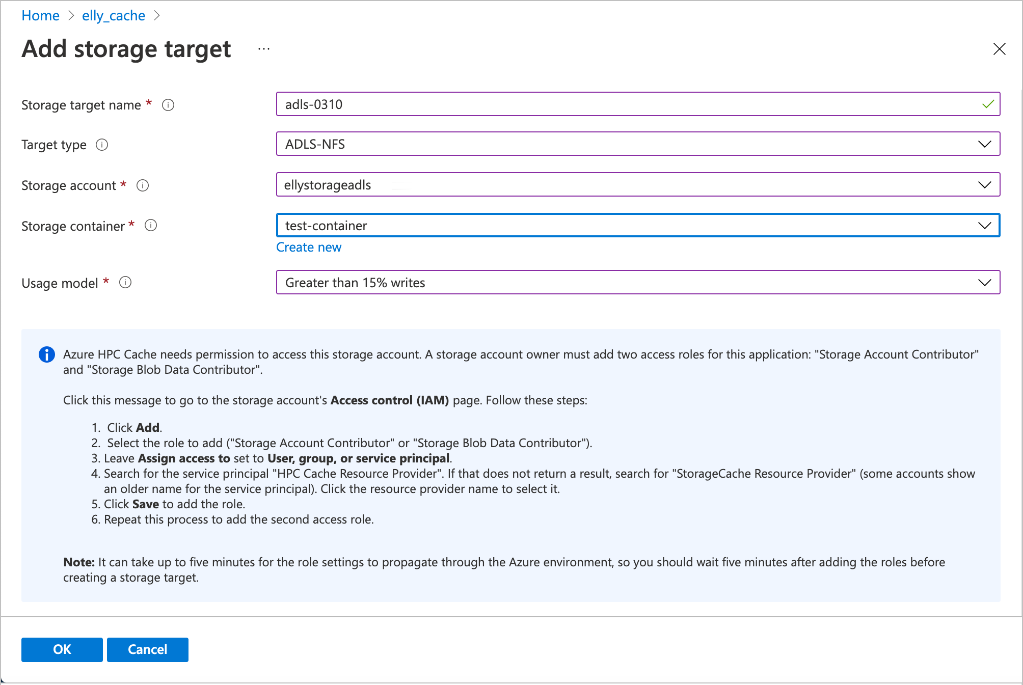 لقطة شاشة لإضافة صفحة هدف التخزين مع تعريف هدف ADLS-NFS