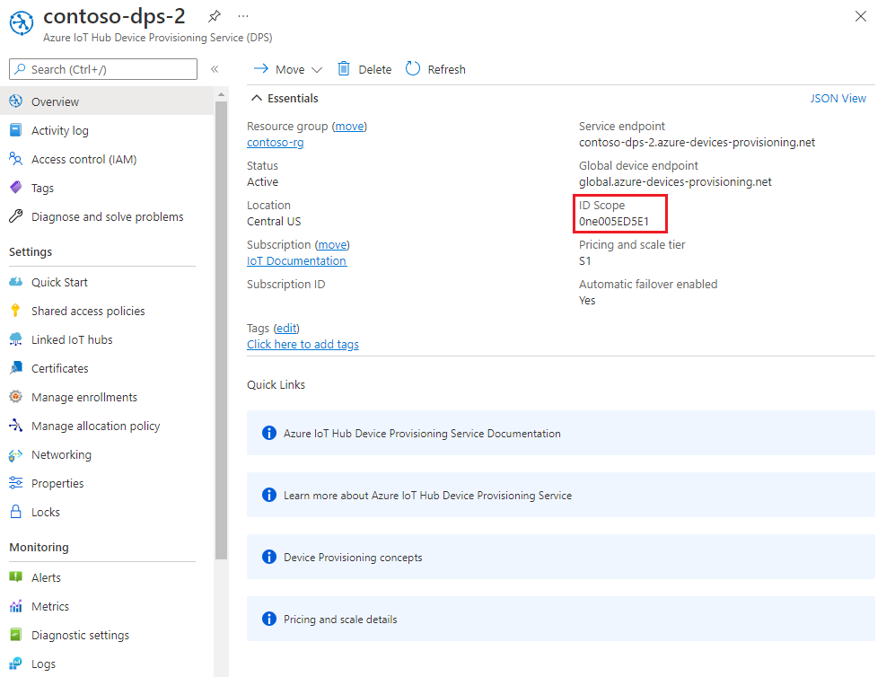 لقطة شاشة لنطاق المعرف على مدخل Microsoft Azure.