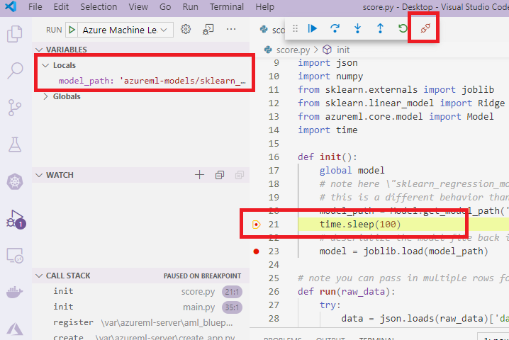 نقطة توقف VS Code في score.py