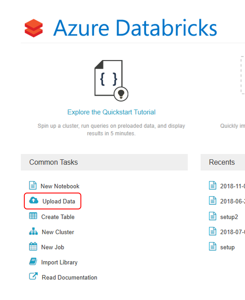 تحديد خيار Databricks Upload Data