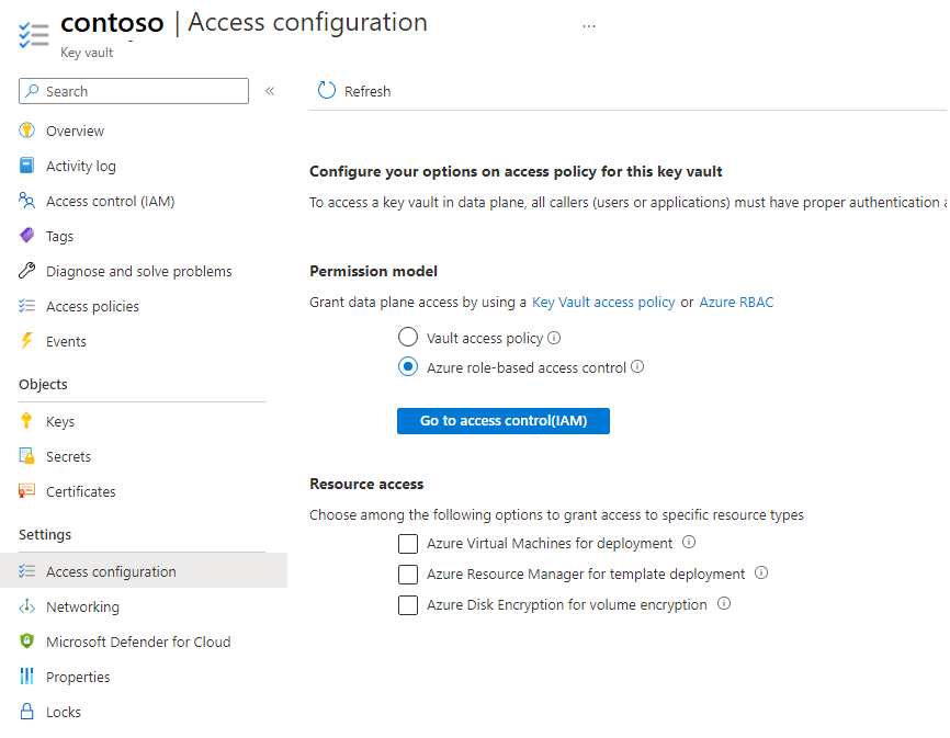 Screenshot of access configuration menu.