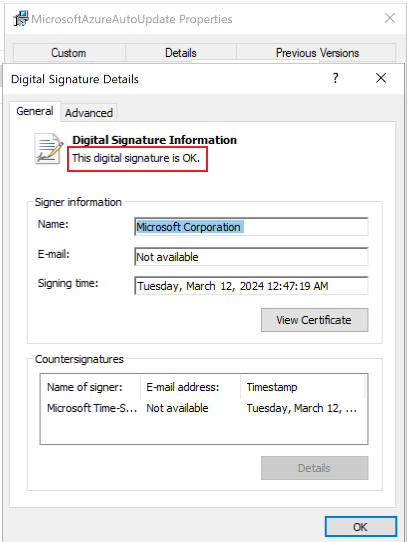 لقطة شاشة لعلامة تبويب التوقيع الرقمي.