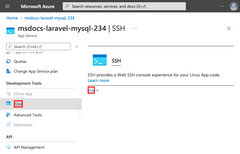 لقطة شاشة توضح كيفية فتح SSH shell لتطبيقك من مدخل Microsoft Azure.