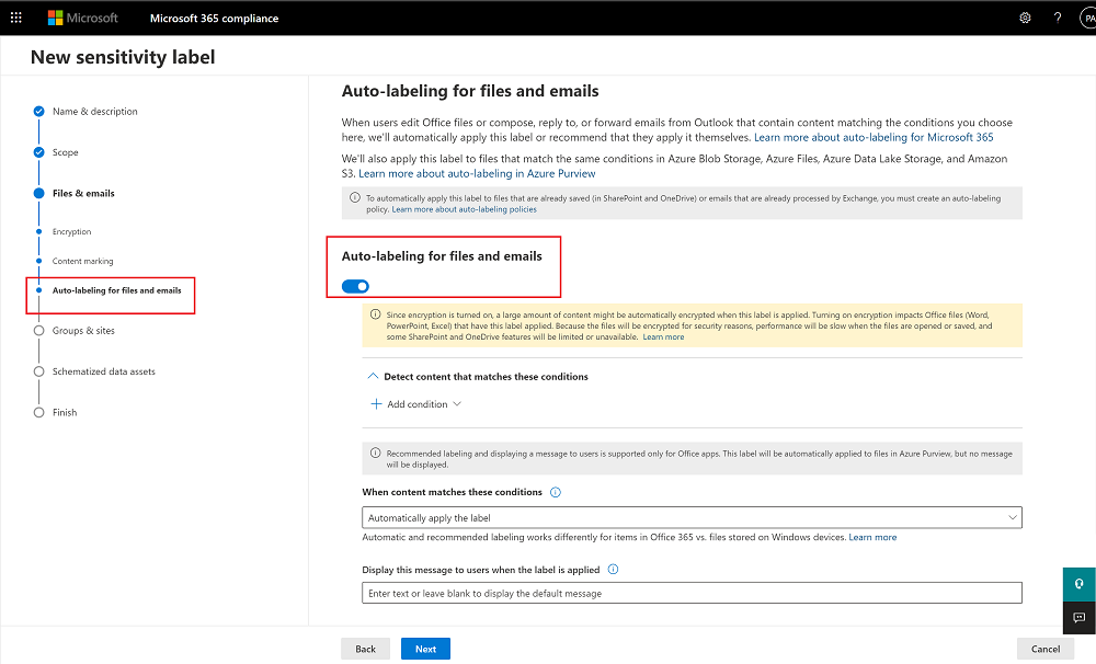 Define auto-labeling rules for files in the Microsoft Purview compliance center