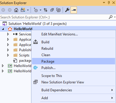 تعبئة تطبيق باستخدام Visual Studio