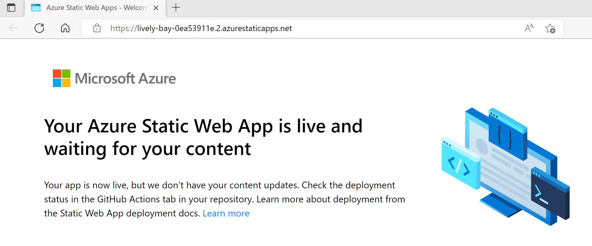 لقطة شاشة لصفحة ويب Static Web Apps Blazor.