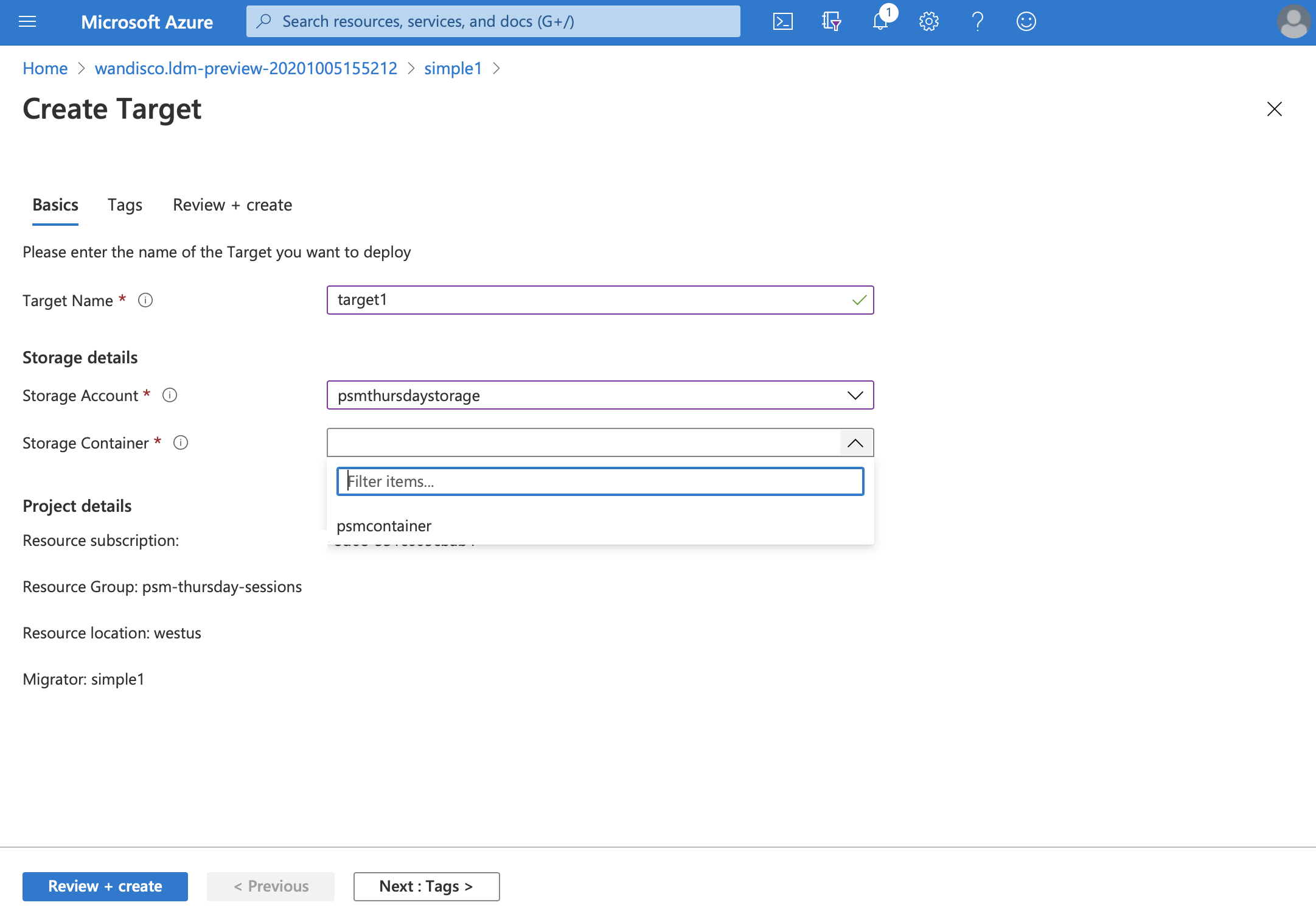 إنشاء هدف LiveData Migrator