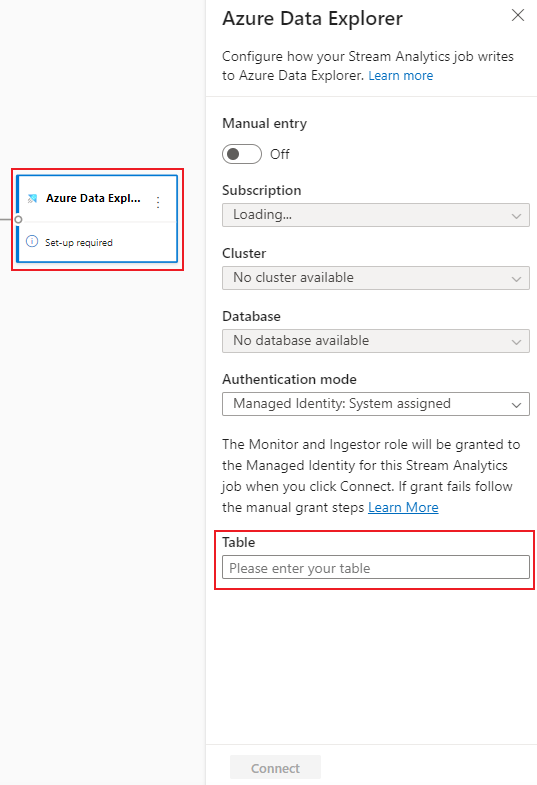 لقطة شاشة تعرض تكوين إخراج Kusto.