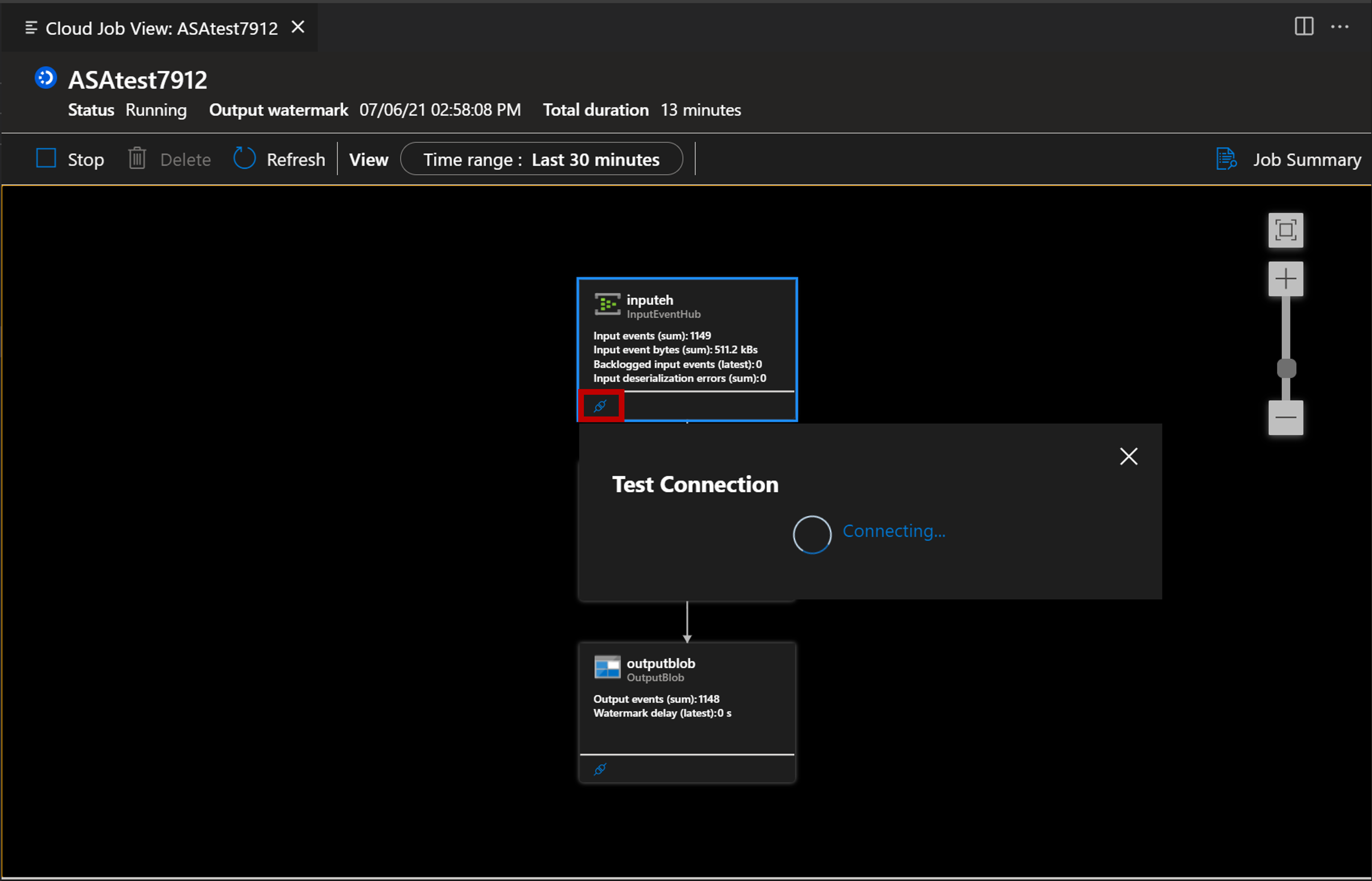 لقطة شاشة لاتصال اختبار ملحق VSCode.