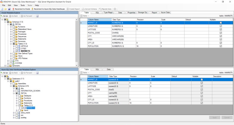 لقطة شاشة توضح كيف يمكن لـ SQL Server Migration Assistant لـ Oracle أتمتة أجزاء كثيرة من عملية الترحيل.