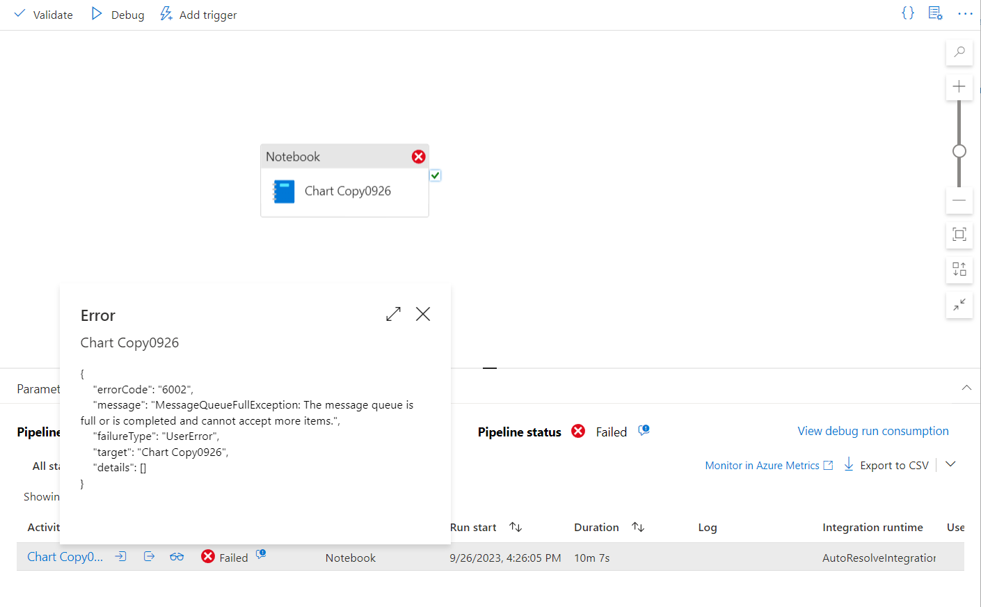 لقطة شاشة من مدخل Microsoft Azure تعرض رمز الخطأ 6002 في نموذج خطوة دفتر الملاحظات.