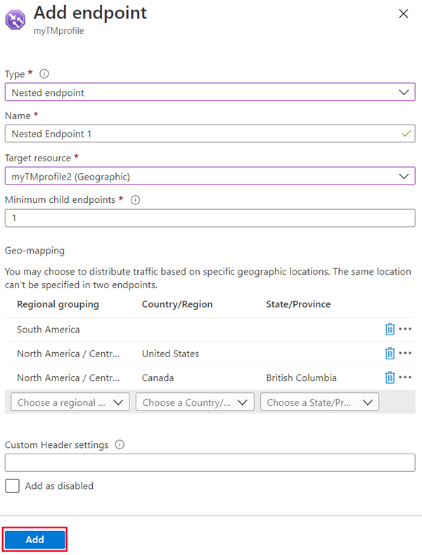 إضافة نقطة نهاية لخدمة Traffic Manager