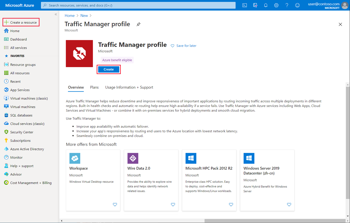 إنشاء أولوية ملف تعريف Traffic Manager