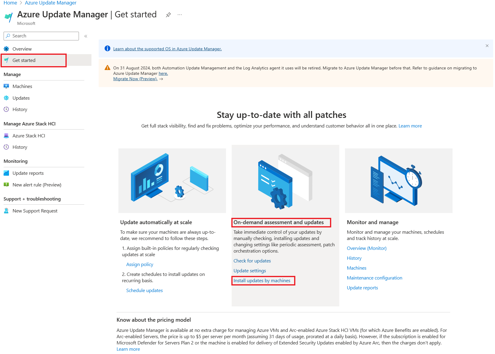 لقطة شاشة توضح كيفية الوصول إلى خيار تثبيت إعدادات التحديث لتثبيت التحديثات للأجهزة الظاهرية.