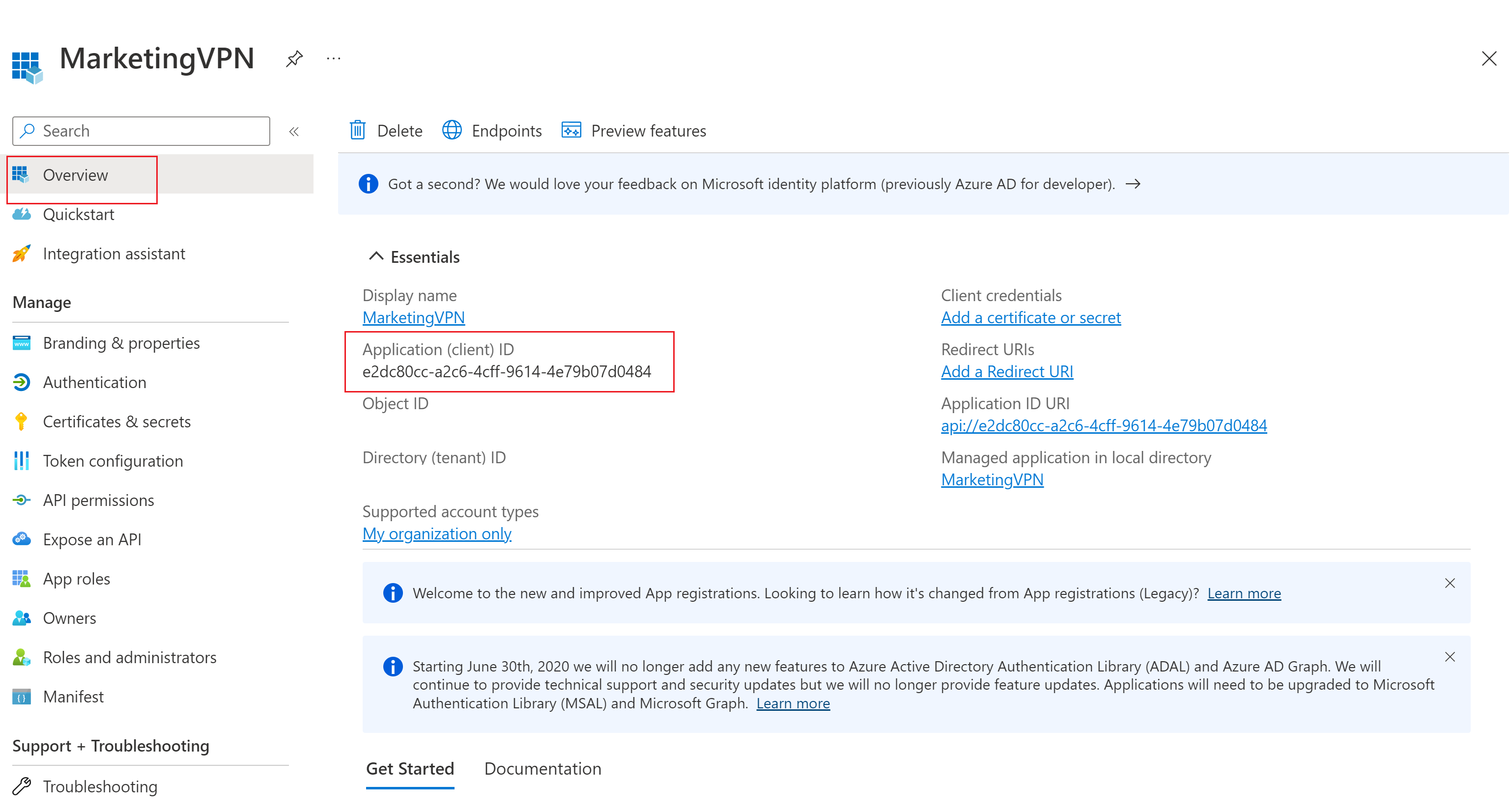 Screenshot showing Client ID value.