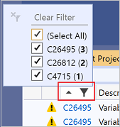 Screenshot of Code analysis filters in Error List.