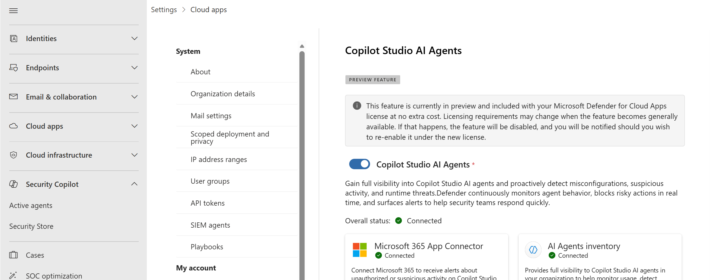 لقطة شاشة لتبديل تكوين عامل الذكاء الاصطناعي Copilot Studio.
