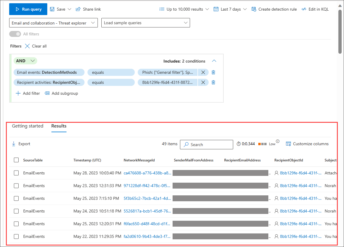 لقطة شاشة لعلامة تبويب النتائج
