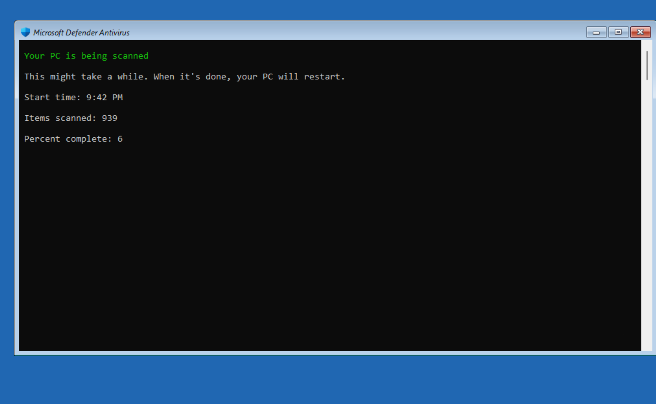 لقطة شاشة للحوار عند استمرار التشغيل.