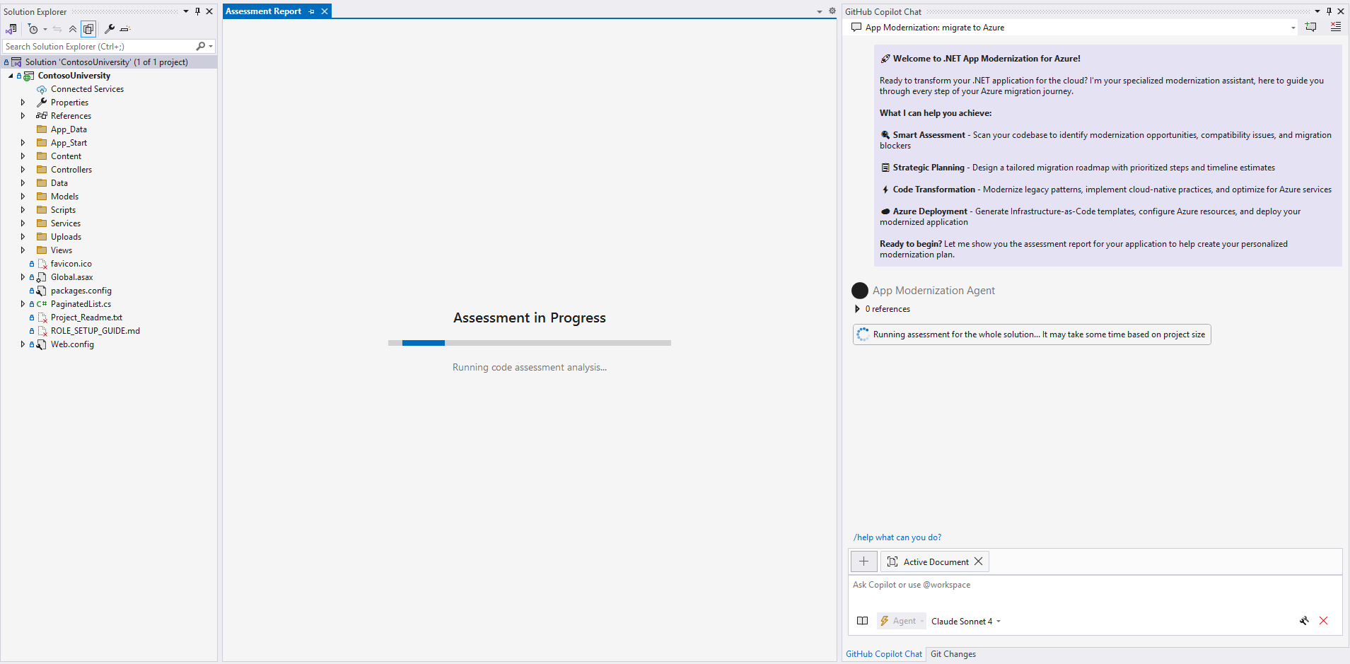 Screenshot that shows assessment in progress with status indicators.