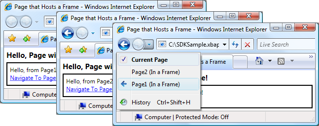 This shows a frame navigation between multiple pages. A frame that has navigated between multiple pages