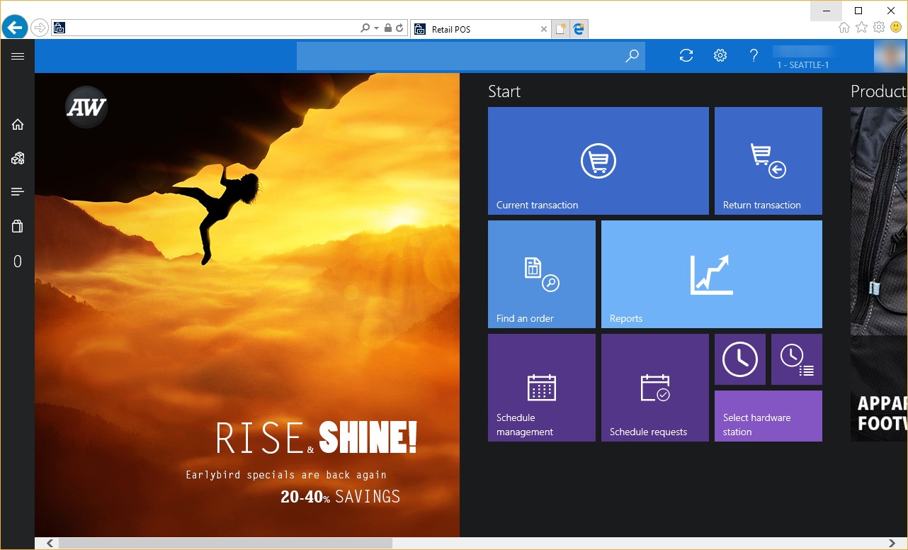لقطة شاشة لصفحة الترحيب ببيانات العرض التوضيحي ل Adventure Works.