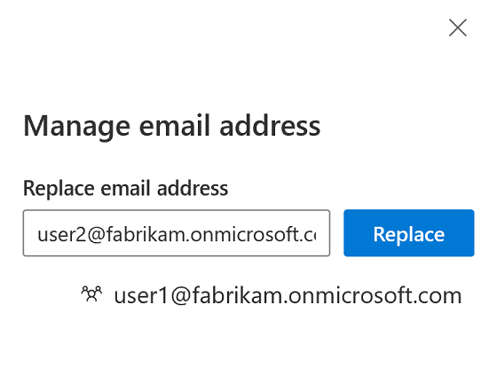 Screenshot of email addresses entered in the Manage email address dialog box.