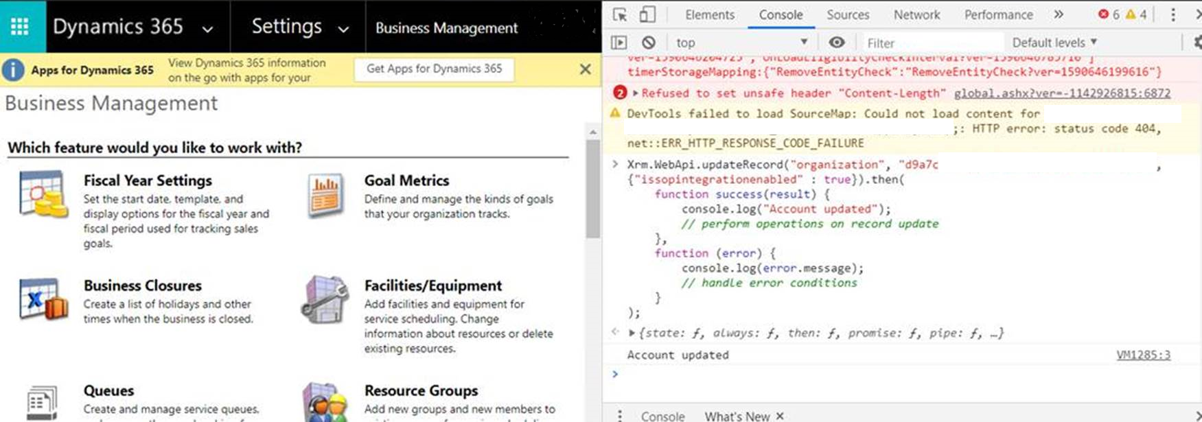 التعليمات البرمجية JavaScript في وحدة تحكم المستعرض.