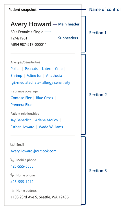 A screenshot showing the different control sections in the quick view form.