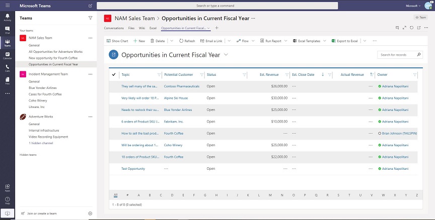 طريقة العرض الخاصة بي في Microsoft Teams.