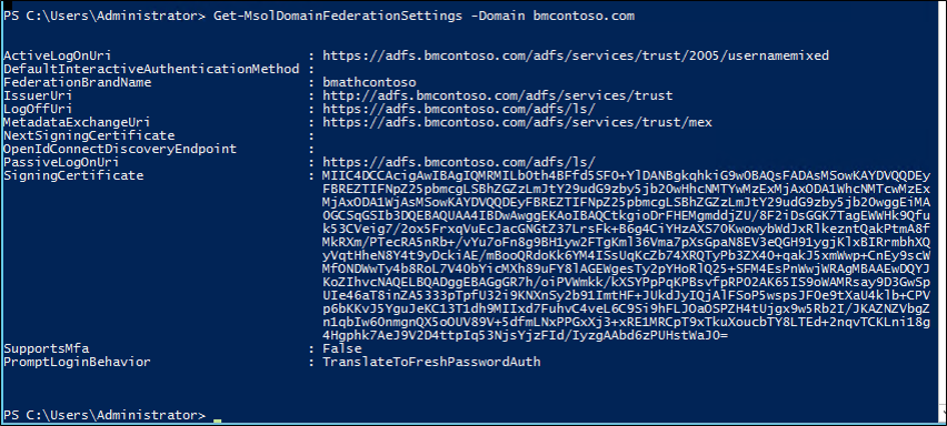 Get-MsolDomainFederationSettings