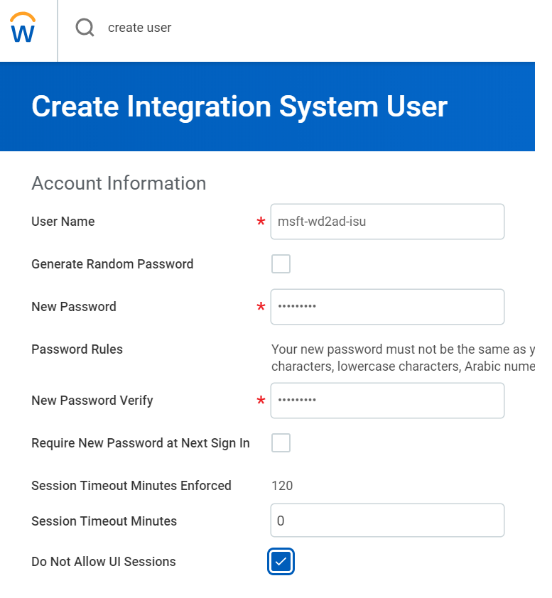 Screenshot of Create Integration System User.