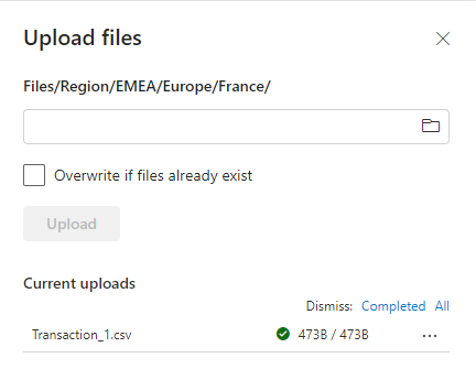 Screenshot of the upload files screen.