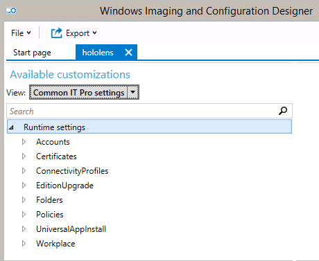 Common runtime settings for HoloLens.