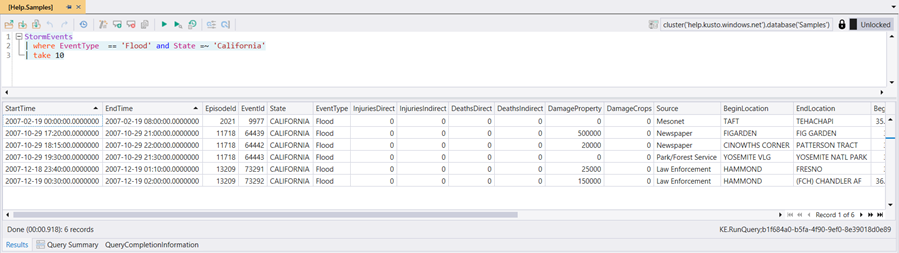 Kusto Explorer basic query.