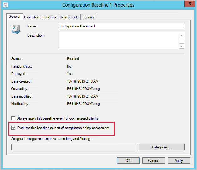 Configuration Baseline Properties dialog box