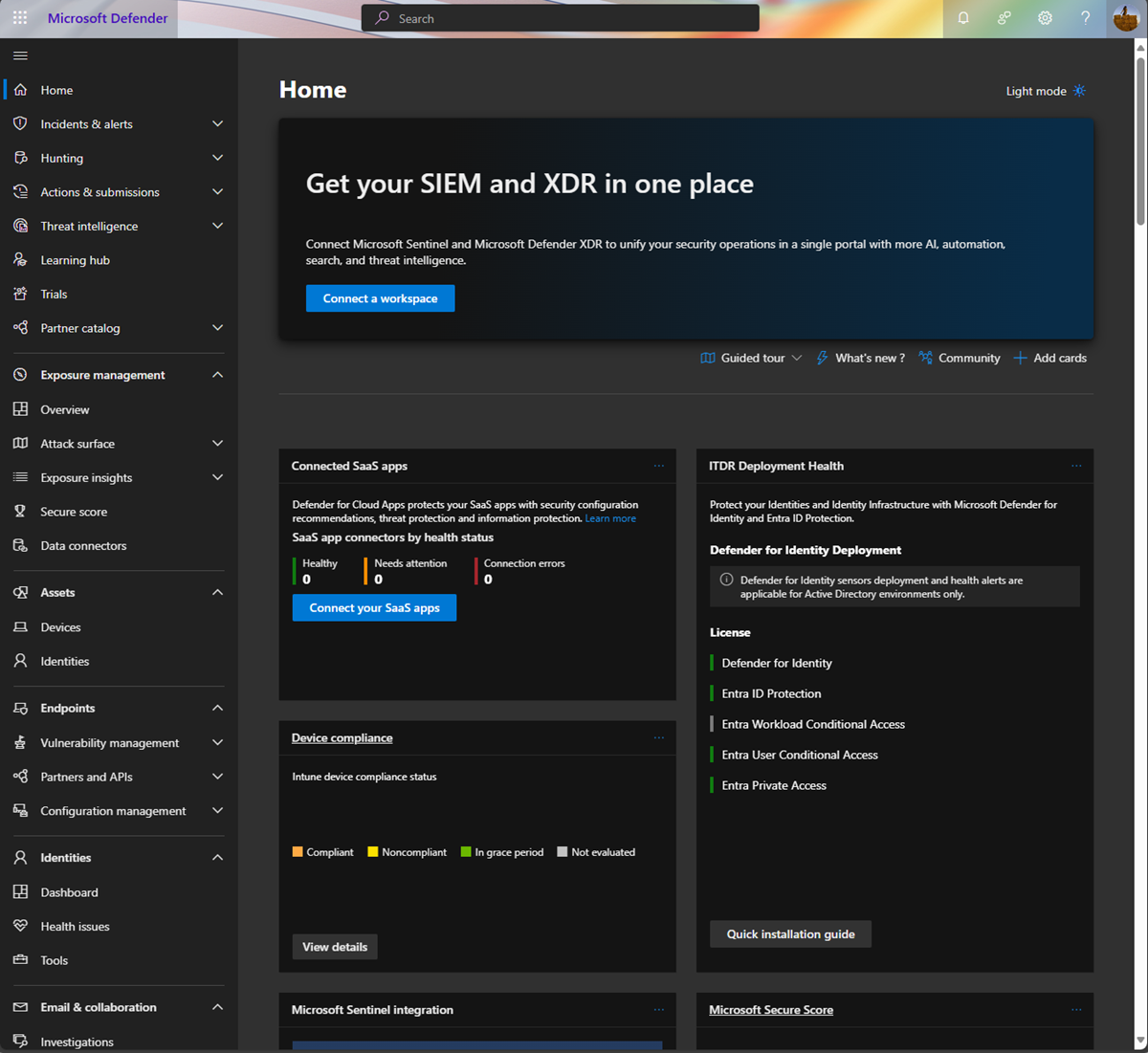 Screenshot showing admin center for security.