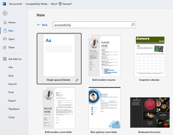 Picture showing Microsoft Word accessibility templates.