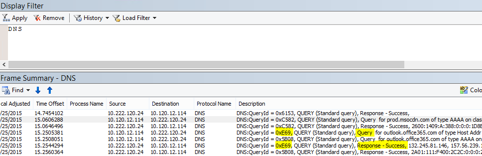 عامل تصفية أساسي ل DNS في Netmon هو DNS.