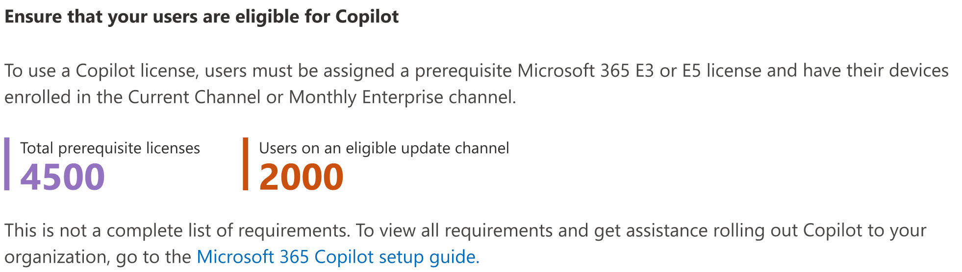 لقطة شاشة تعرض كيفية التأكد من أن المستخدمين مؤهلين لـ Copilot لـ Microsoft 365.