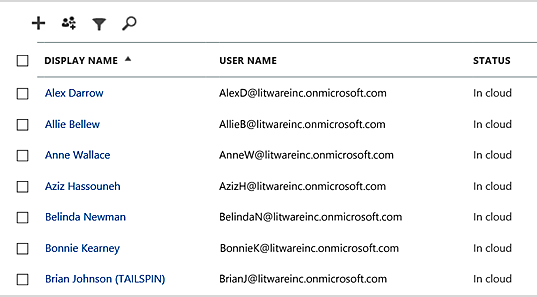 مثال على عرض المستخدمين والمجموعات في مركز مسؤولي Microsoft 365.