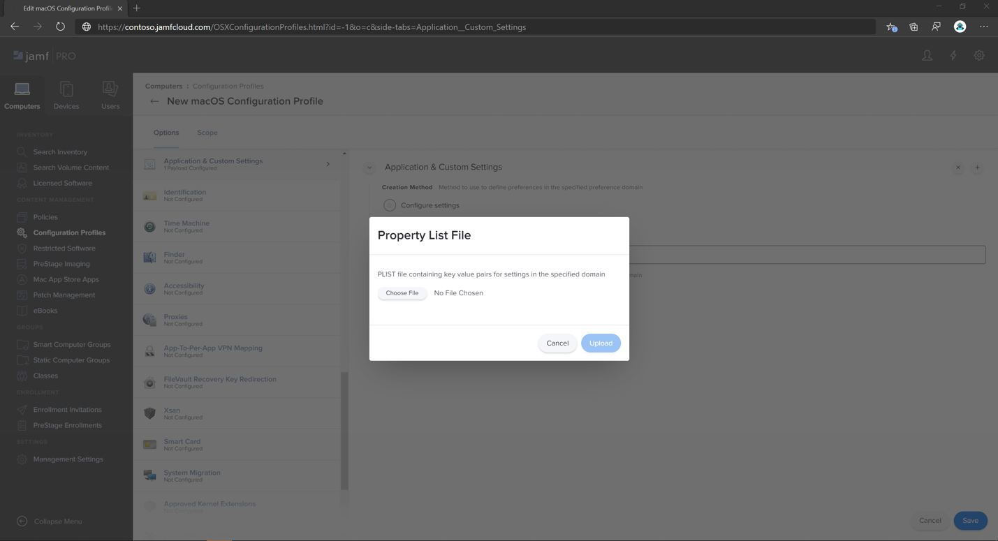 المطالبة باختيار الملف فيما يتعلق بإعداد التكوين.
