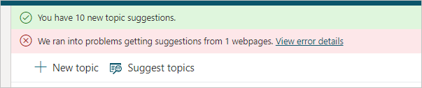 A red banner alert that says We ran into problems getting suggestions appears at the top of the page with a link to more details.