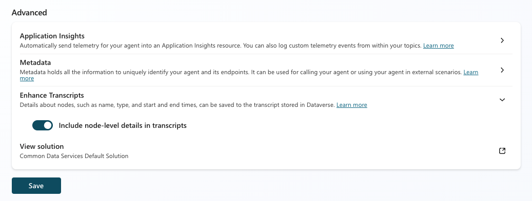 Screenshot showing the Enhanced Transcripts settings page.