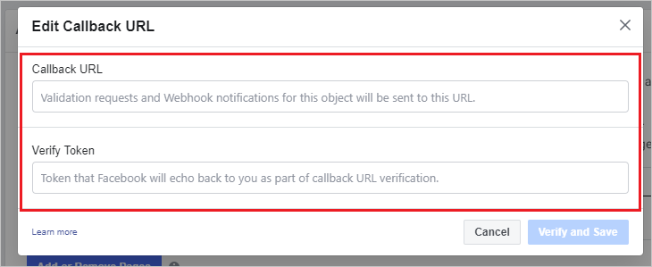 Add Callback URL and Verify Token.